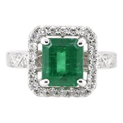 2.56 Carat Natural Emerald and Diamond Ring Set in Platinum