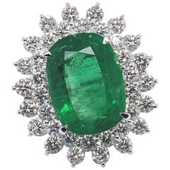 GIA Certified 9.37 Carat Natural Zambian Emerald and Diamond Double Halo Ring