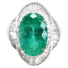 12.81 Carat Natural Emerald and Diamond Ballerina Ring Set in Platinum