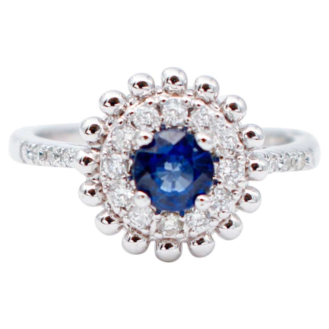 Blue Sapphire, Diamonds, 18 Karat White Gold Engagement/Solitaire Ring