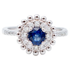 Bague de fiançailles/solitaire en or blanc 18 carats, saphir bleu, diamants