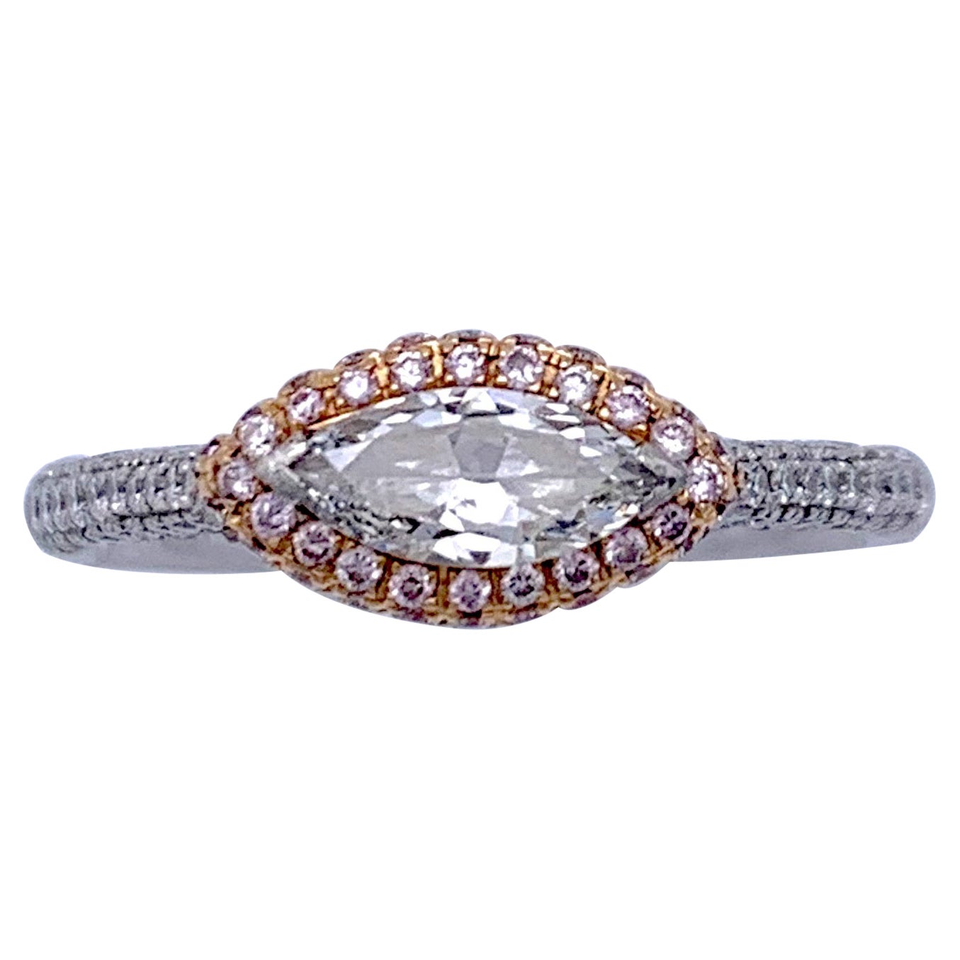Contemporary 0.50 Marquise Diamond Pink Diamond  14 Karat Gold Platinum Ring For Sale