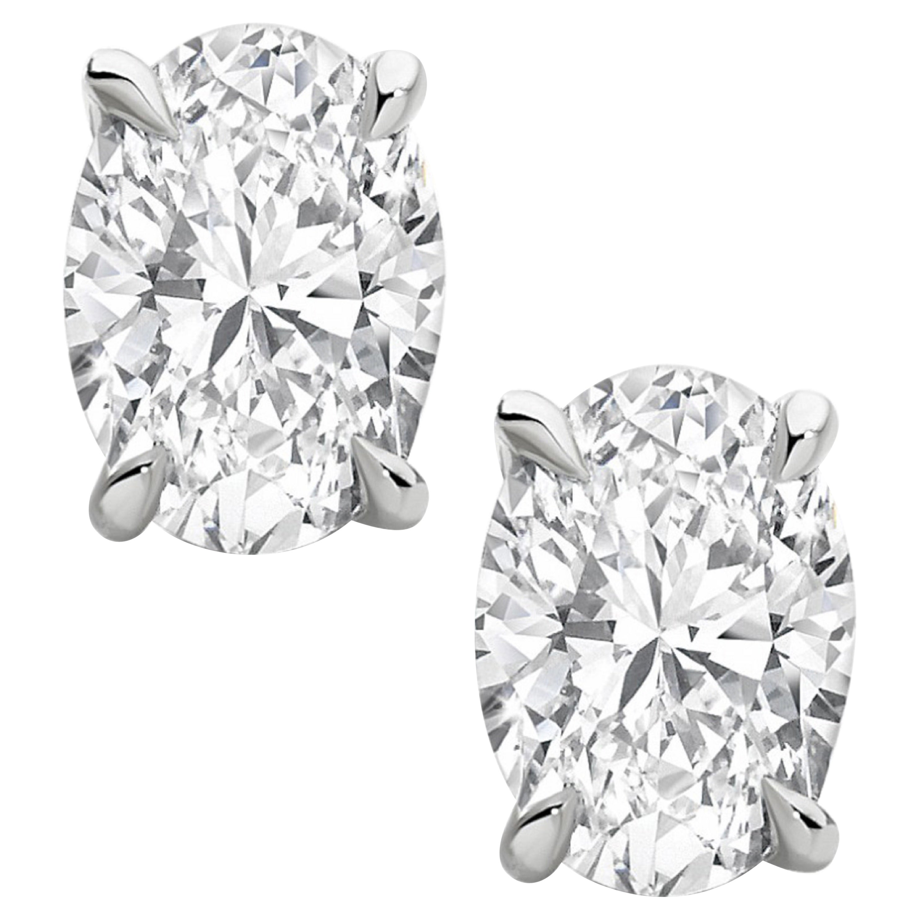Exceptional Type 2A Flawless GIA Certified 4.00 Carat Oval Cut Diamond Studs