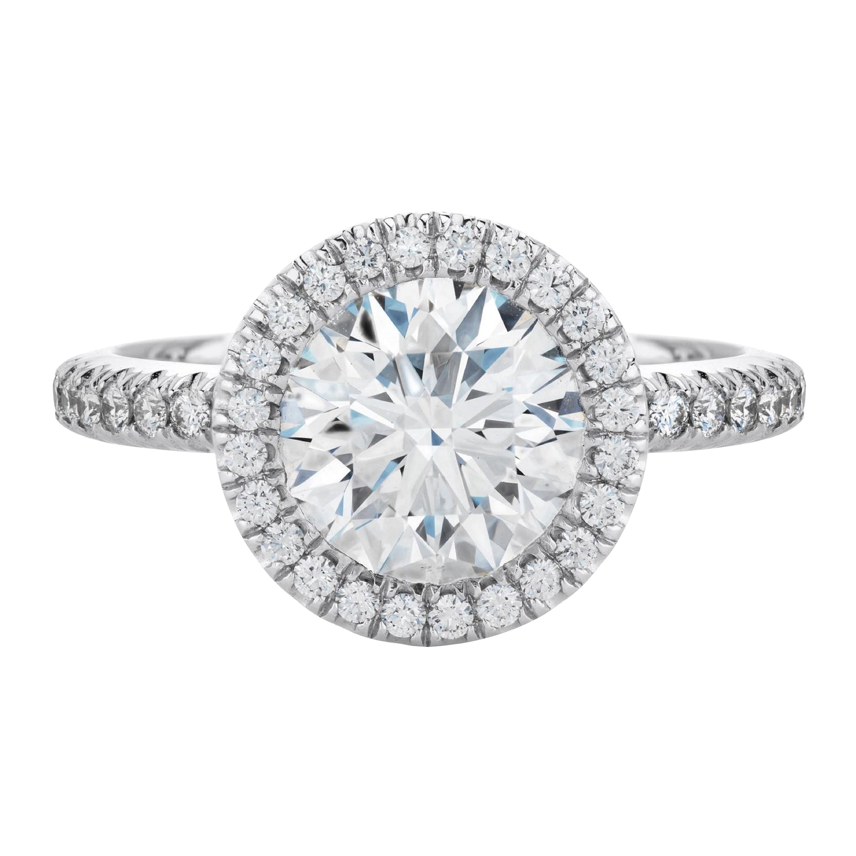 Flawless F Color GIA Certified Halo 2 Carat Round Brilliant Cut Diamond Ring