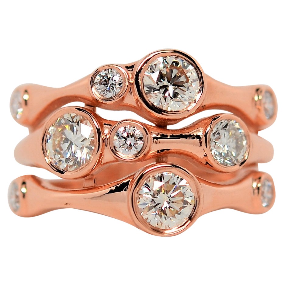 Diamond Bubble Ring Set in 14K Rose Gold, 1.38 Carats For Sale