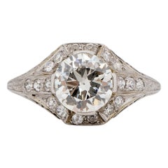 Dated 1924 Art Deco Platinum 1.55Ct Diamond, Filigree Detailed Engagement Ring