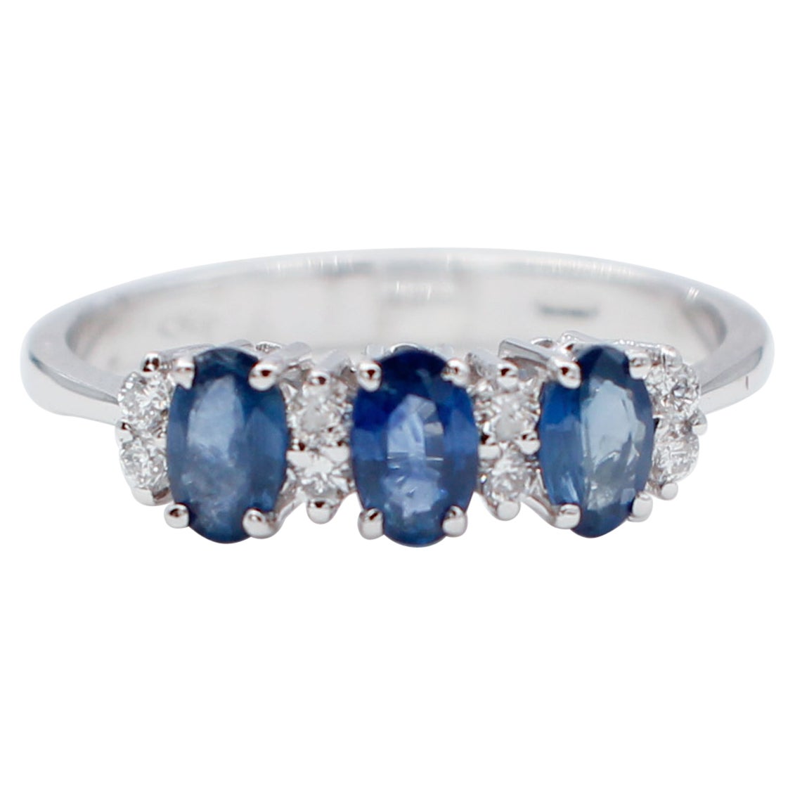 Blue Sapphires, White Diamonds, 18 Karat White Gold Ring