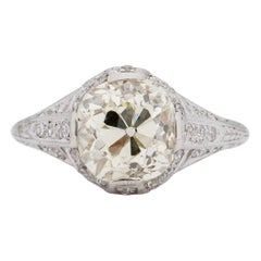 Edwardian Platinum 2.88 Ct Old Mine Cut Vintage Diamond Filigree Engagement Ring