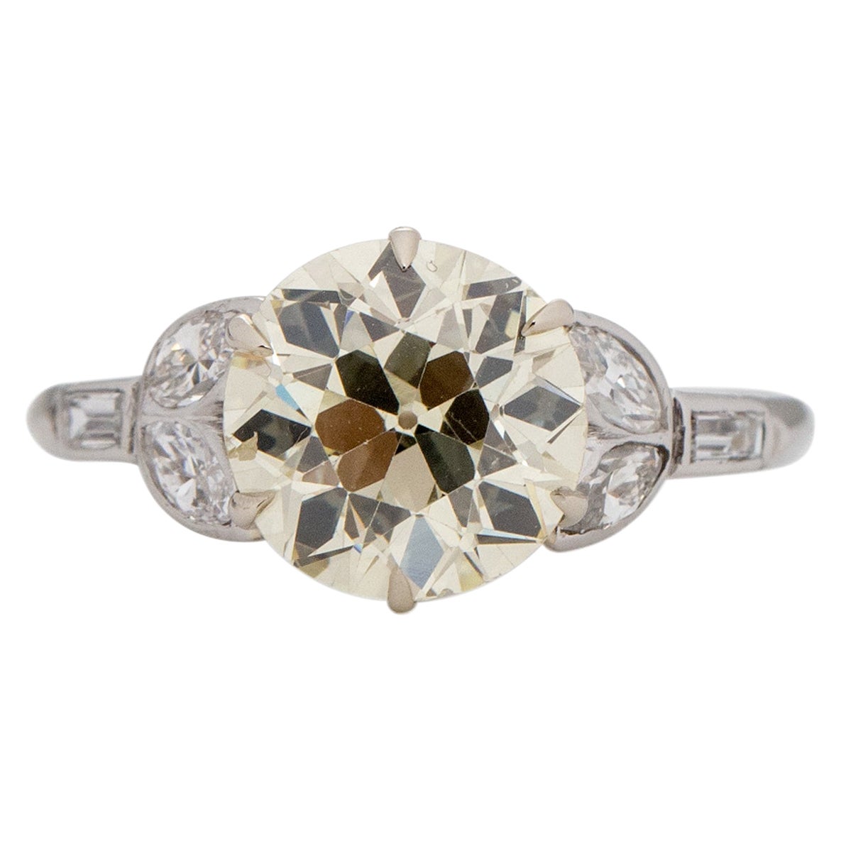 Art Deco Platinum Vintage Floral Motif 3Ct Solitaire Antique Engagement Ring