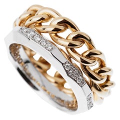 Pomellato Cuban Link Diamond Faceted Stacking Band Ring