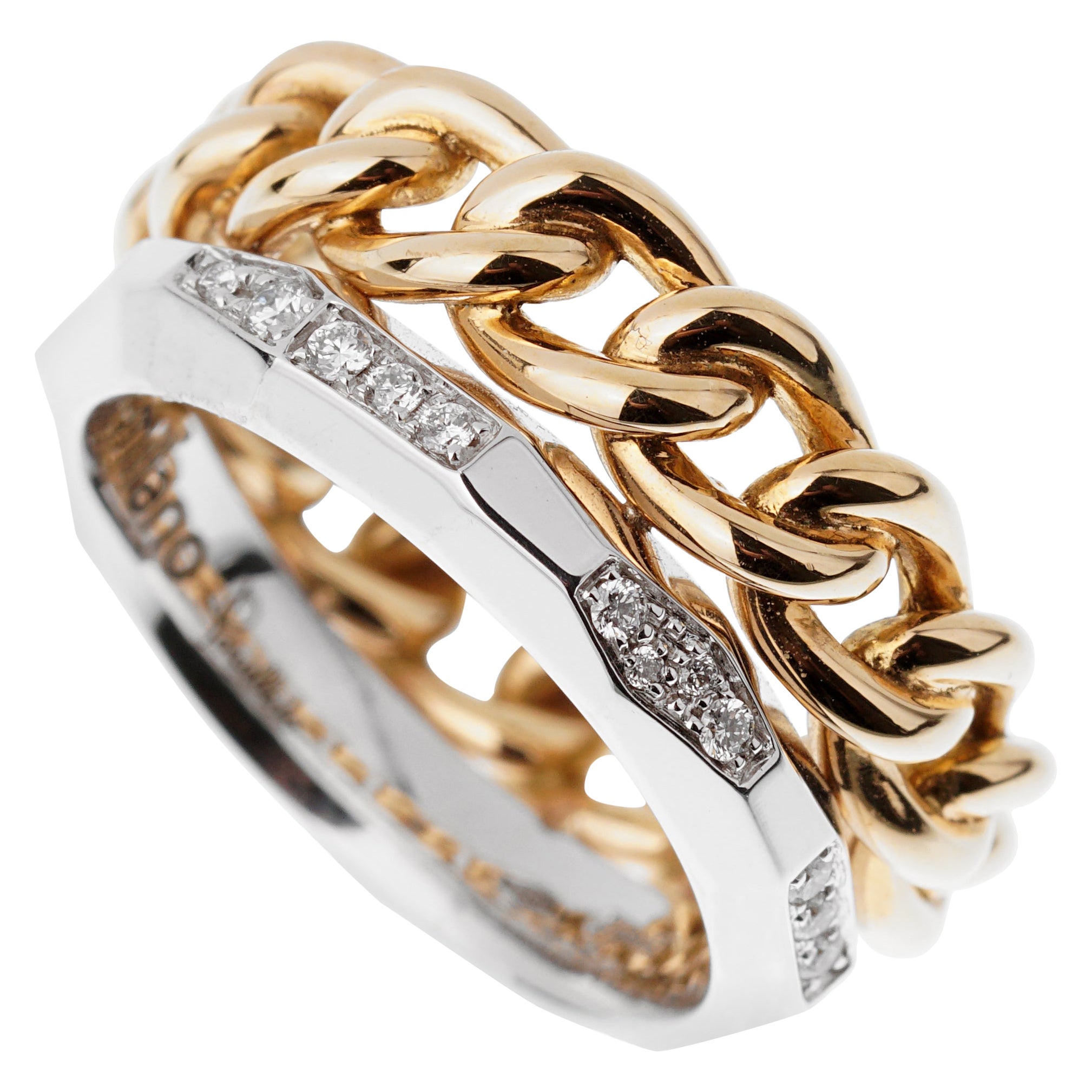 Pomellato Cuban Link Diamond Faceted Stacking Band Ring For Sale