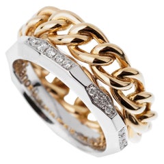 Pomellato Cuban Link Diamond Faceted Stacking Band Ring