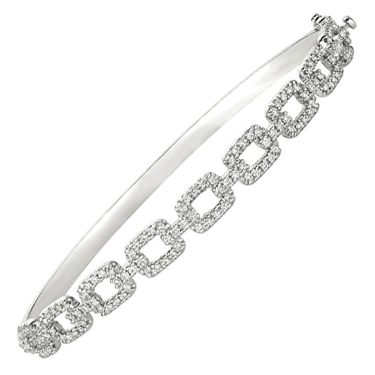 1.00 Carat Natural Diamond Bangle Chain Style Bracelet 14K White Gold For Sale