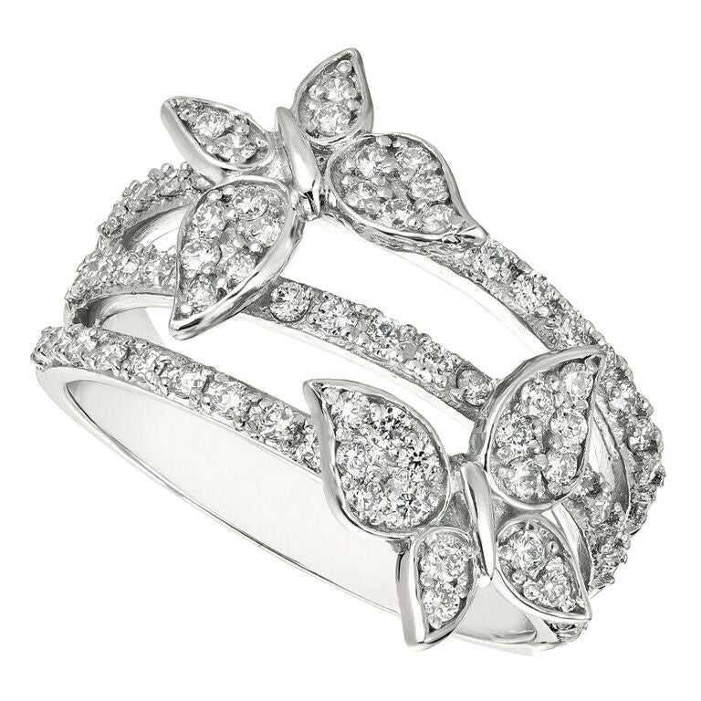 For Sale:  0.75 Carat Natural Diamond Butterfly Ring G SI 14K White Gold