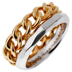 Anillo Pomellato Cuban Link Doble Banda Oro Blanco Rosa