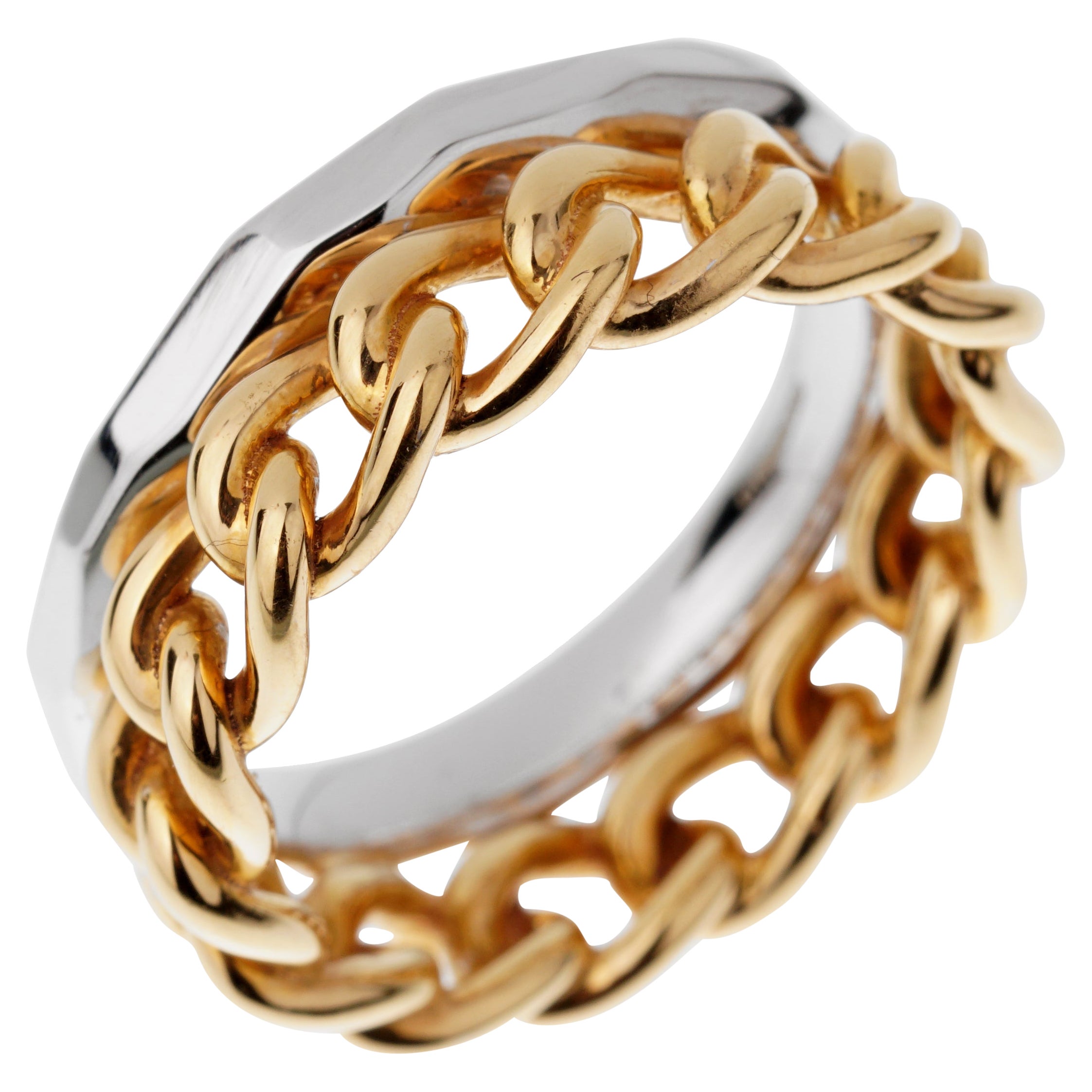 Pomellato Cuban Link Rose White Gold Double Band Ring For Sale