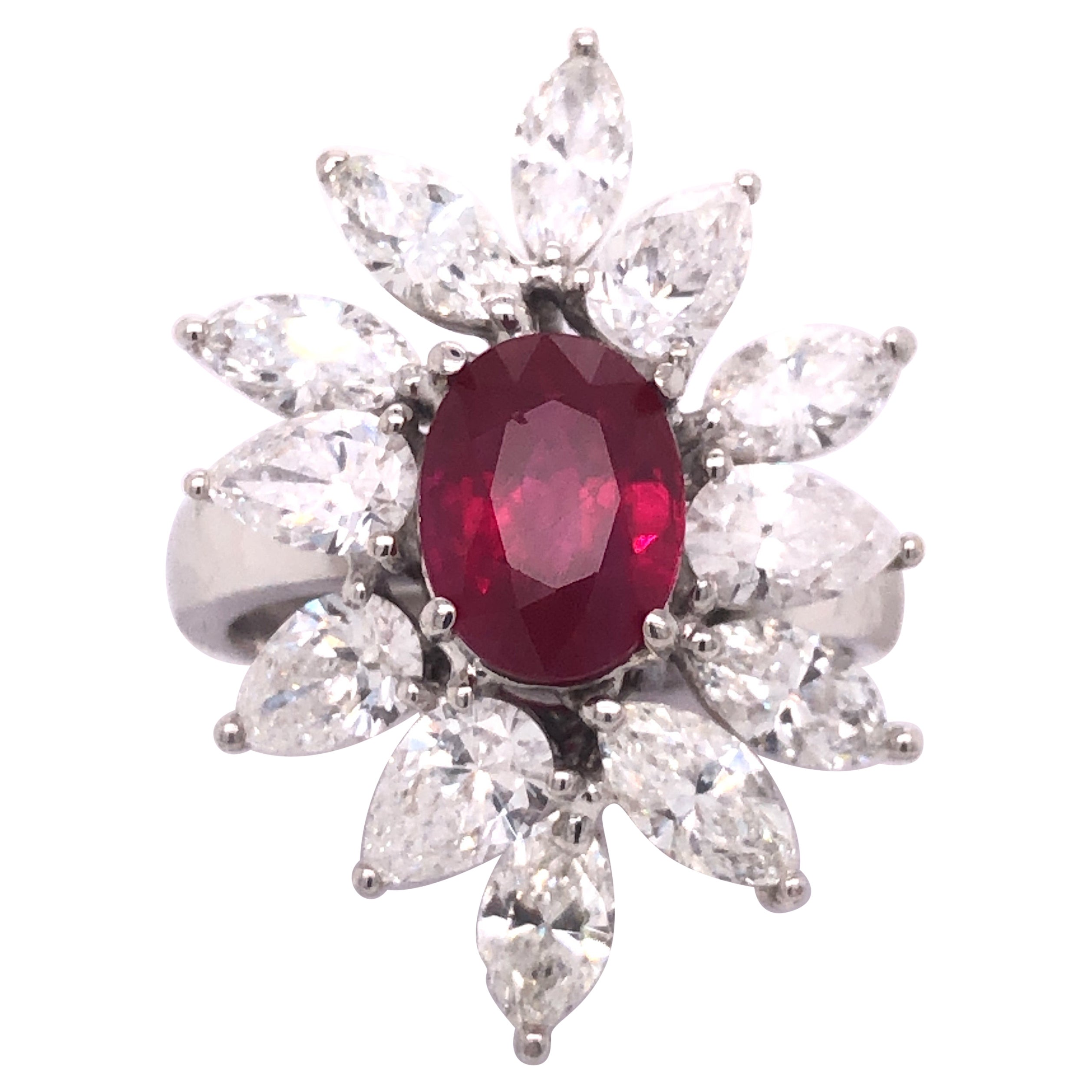 Burma Ruby & Diamond 18k White Gold Cocktail Ring