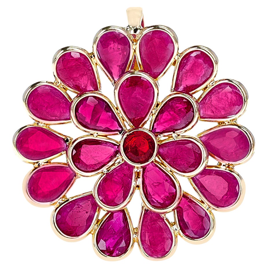 Floral 4.30 Ct. Ruby Pendant, 18k Yellow Gold