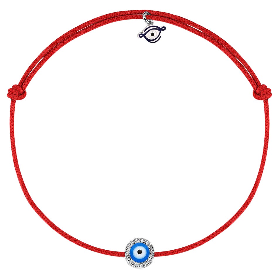 Diamond Evil Eye Protection 18K Gold, String Bracelet in Red, Blue and Black For Sale