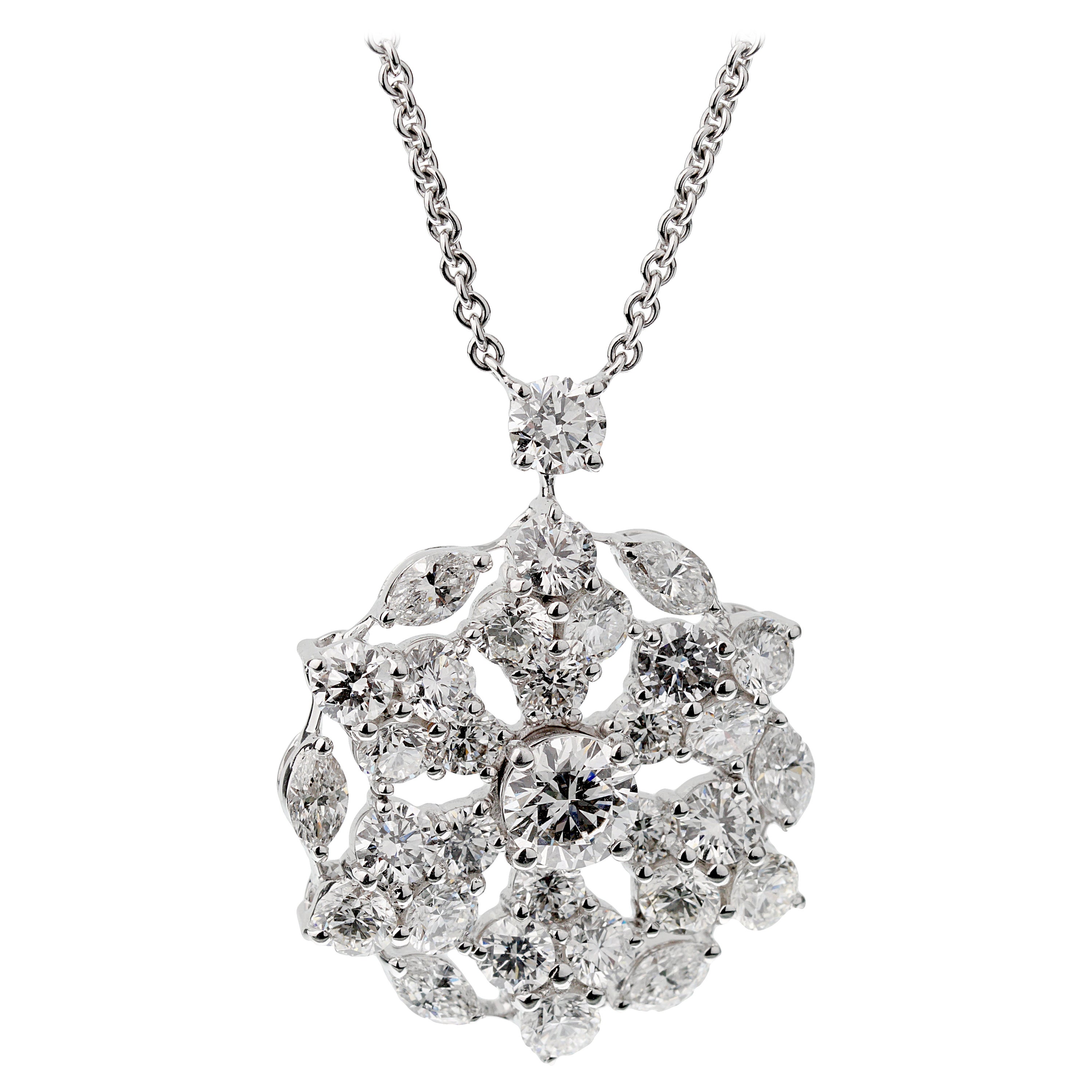 Graff Snowflake 6.67ct Diamond White Gold Neckace For Sale