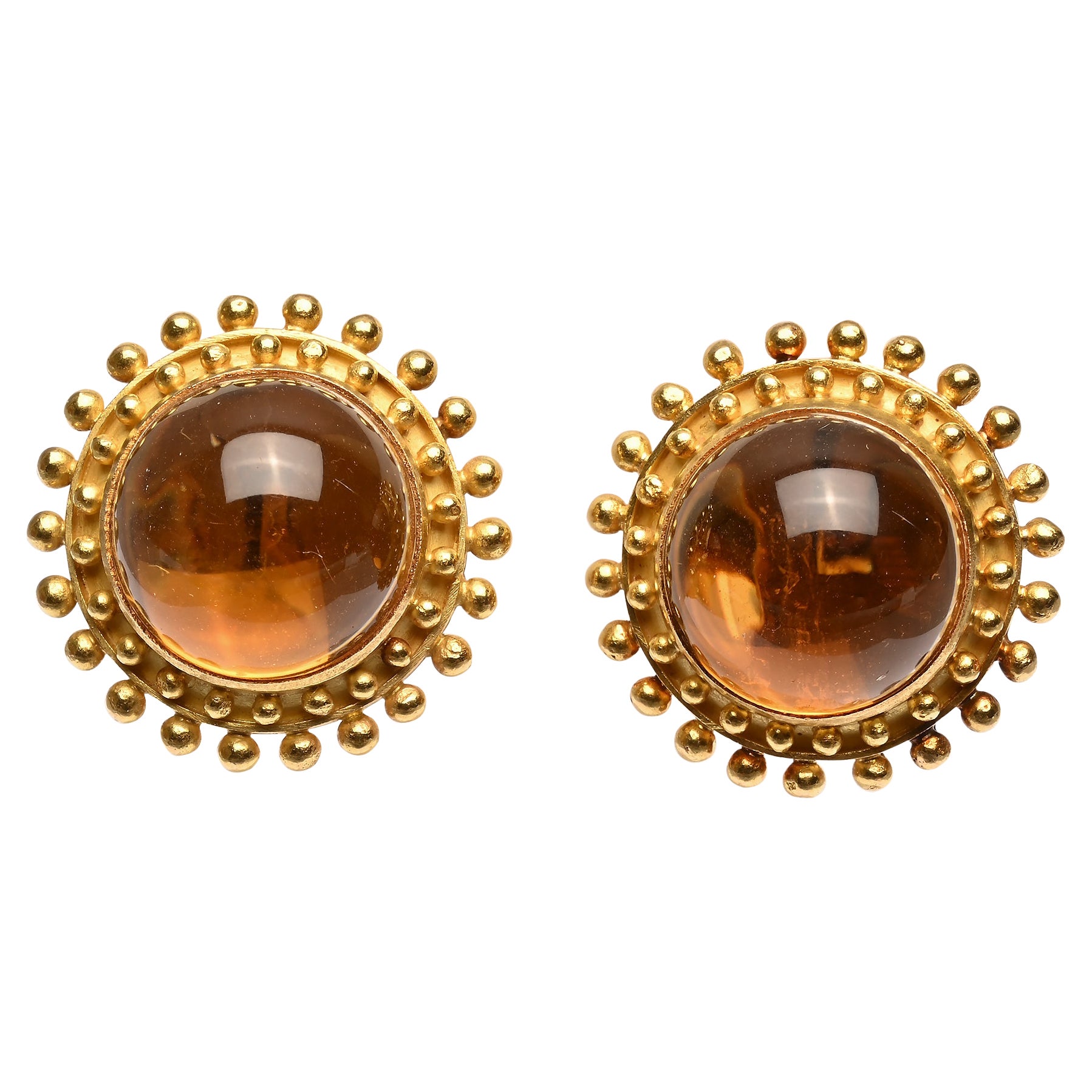 Elizabeth Locke Large Round Citrine Earrings