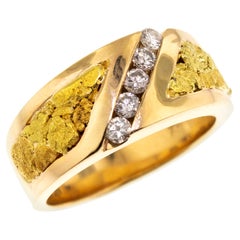 Natural Gold Nugget and 0.31 Carat Diamond 14 Karat Gold Men’s Band Ring