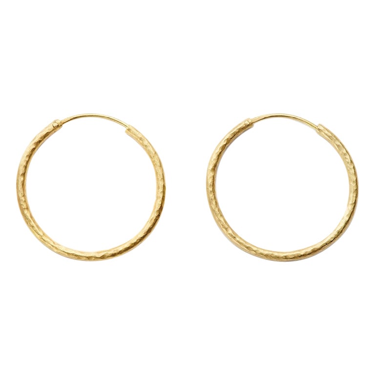 Susan Lister Locke Hand Hammered 20kt Gold Hoop Earrings - 35mm For Sale