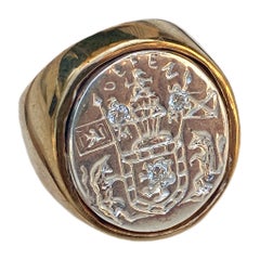 Siegelring mit Saphir und Wappen aus Sterlingsilber und Bronze, Unisex J Dauphin