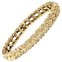 Sonia B. Pave Diamond Floral Motif Flexible Cuff Bracelet 14 Karat Yellow Gold