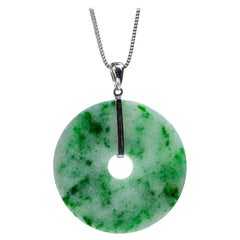 Green Jadeite Jade Pi Disc Peace Pendant, Certified Untreated