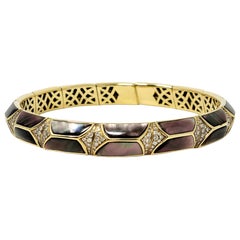 Diamond and Abalone Inlay Flexible Collar Necklace in 14 Karat Yellow Gold