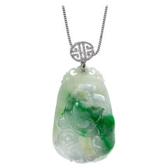 Pendentif Ruyi et pièce de monnaie en jade vert, certifié non traité