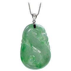 Green Jadeite Jade Young Dragon Pendant, Certified Untreated