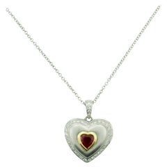 Heart Shaped Ruby and Diamond Locket in 18k on Chain
