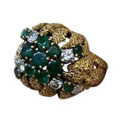 Mauboussin Paris 18k Yellow Gold, Emerald & Diamond Bombe Ring Retro Circa 1950s