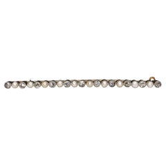 Antique Victorian 18 Karat Gold Pearl 0.50 Carat Rose Cut Diamond Bar Brooch