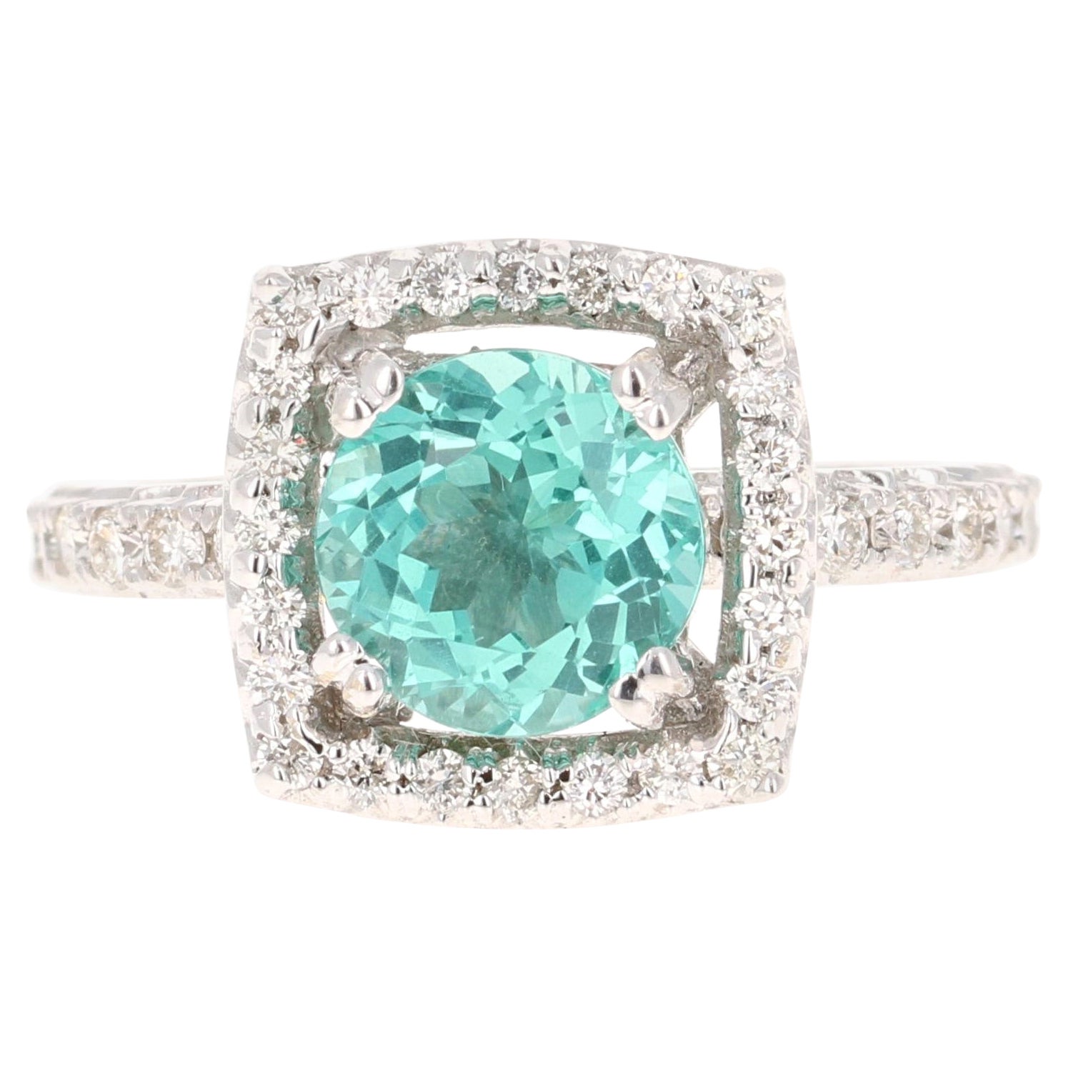 Bague en or blanc 18 carats avec diamants et apatite de 2,95 carats