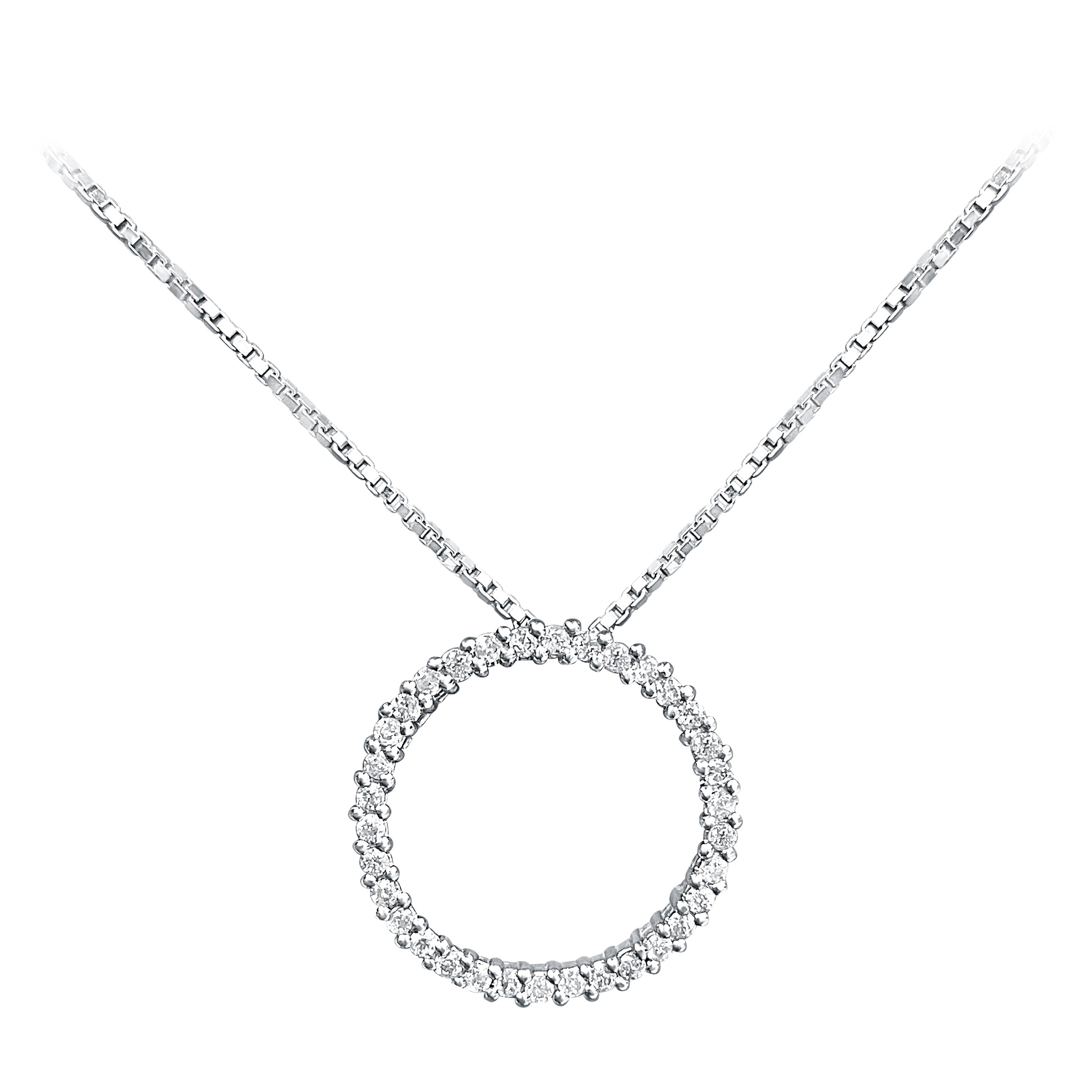 Circle Shape Natural Round Diamond Pave Pendant in 14k Solid White Gold