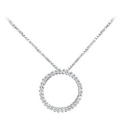 Circle Shape Natural Round Diamond Pave Pendant in 14k Solid White Gold