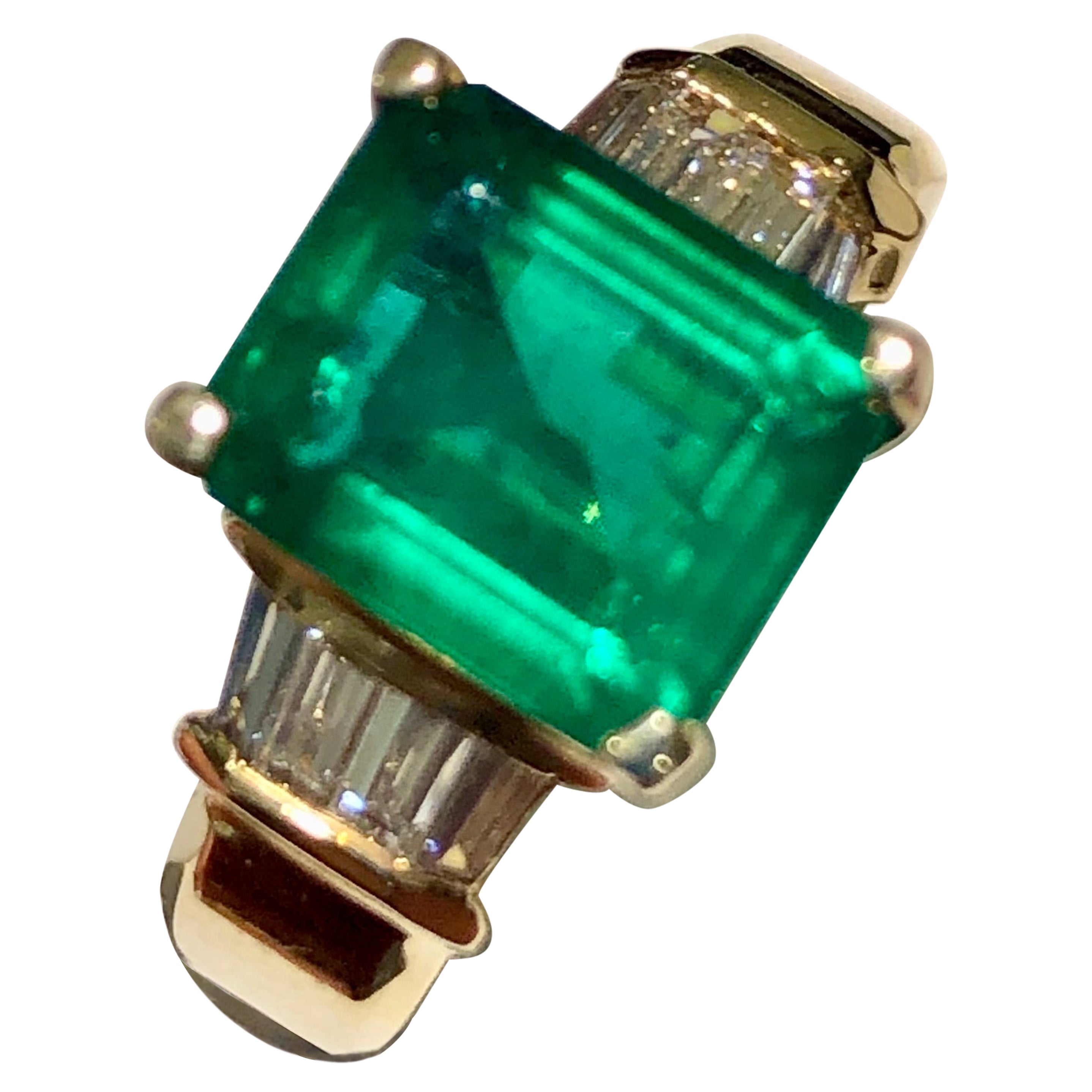 3.30 Carat Emerald and Diamond Estate Engagement Ring Gold For Sale