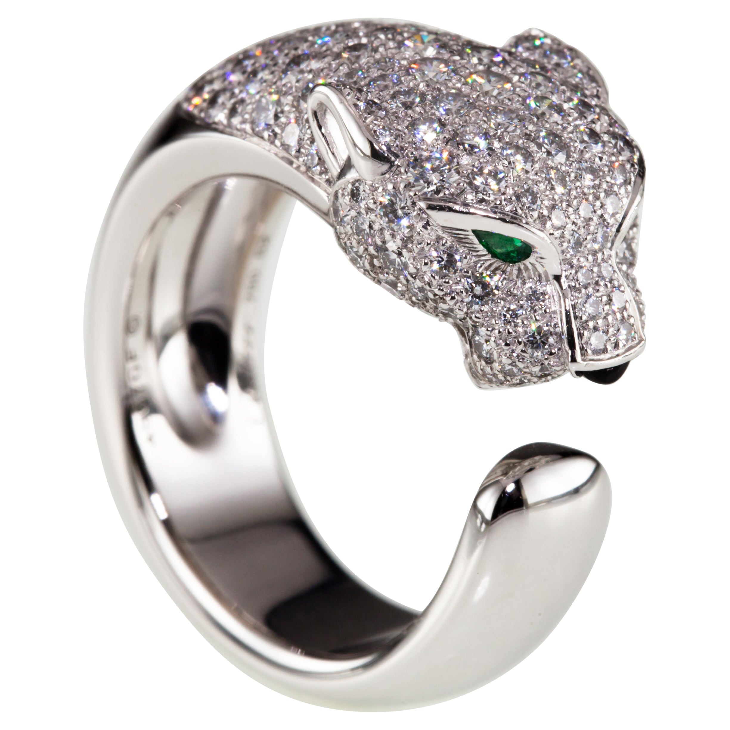 Panthere de Cartier Diamond Band Ring w/ Emerald and Onyx in White Gold