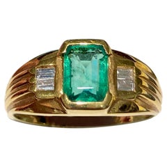 Colombian Emerald, Emerald Cut Diamond Solitaire Vintage Ring