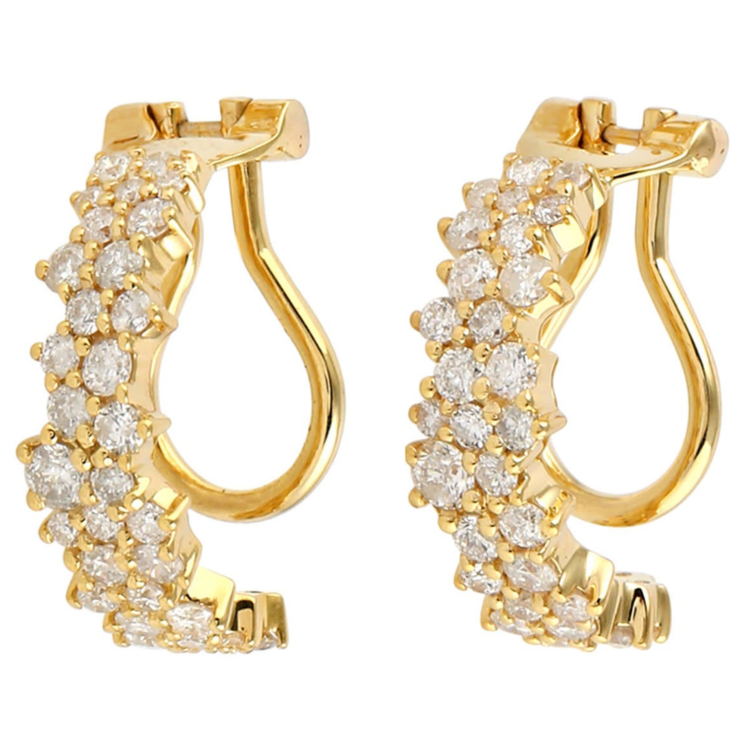 1.28 Carats Diamond 14 Karat Gold Cluster Earrings For Sale