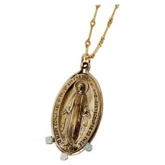 Chain Necklace Medal Virgin Mary Gem Opal Oval Pendant J Dauphin