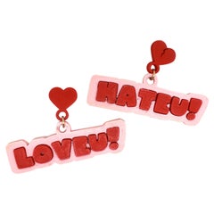 3D printed LOVE U HATE U Earrings - OG Red