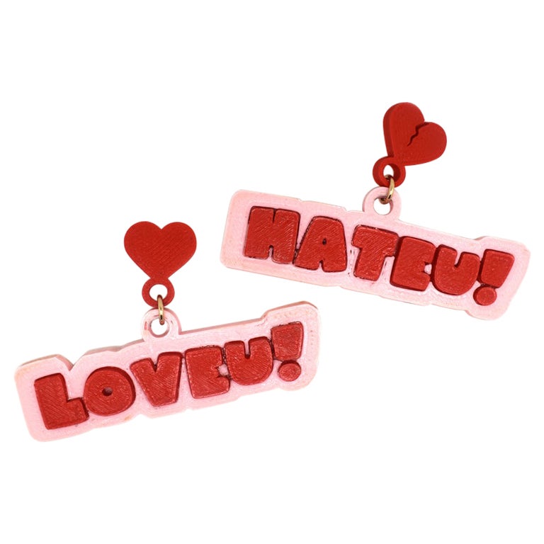 3D printed LOVE U HATE U Earrings - OG Red For Sale at 1stDibs