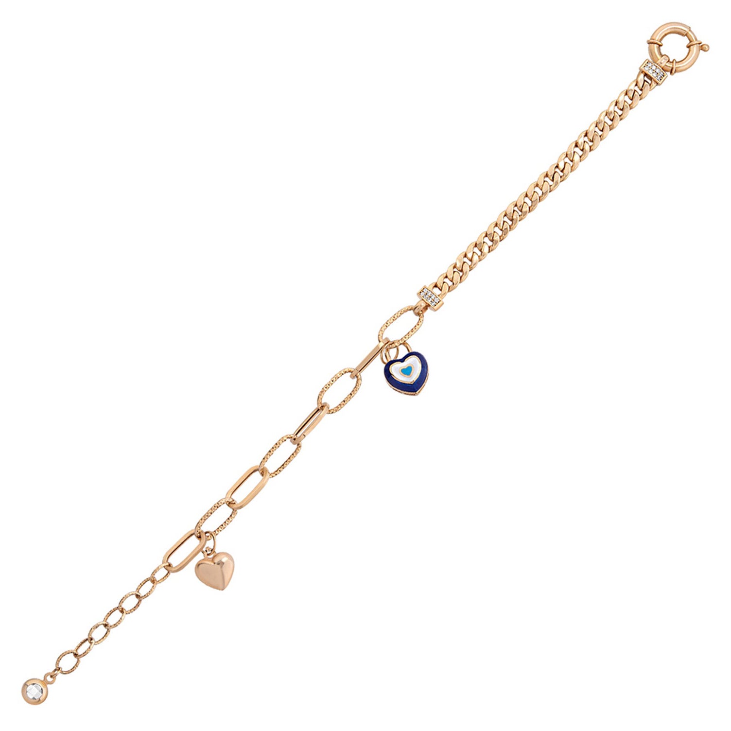 Love Evil Eye Blue Turquoise White Enamel Gold Heart Charm Tennis Bracelet For Sale