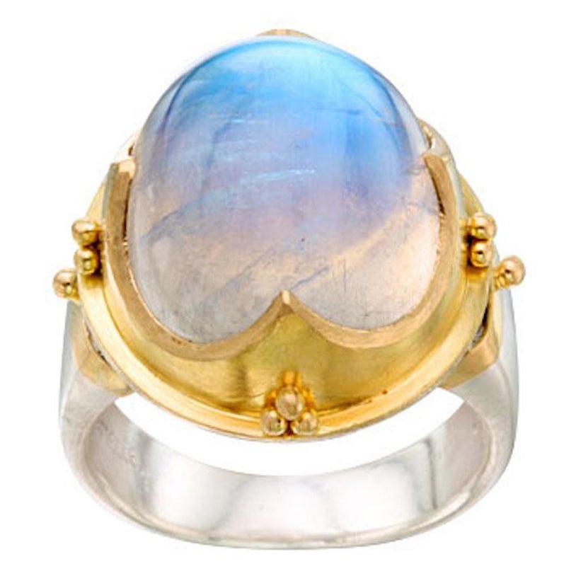 Steven Battelle 20.7 Carats Rainbow Moonstone 18K Gold and Silver Ring