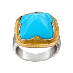 Steven Battelle 10.8 Carats Sleeping Beauty Turquoise 18K Gold Silver Ring