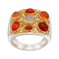 3.9 Carat Fire Opals Sterling Silver 18K Gold Cocktail Ring